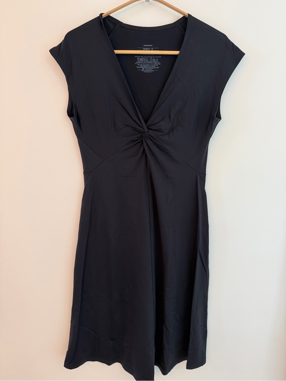 Patagonia Women's Black Midi Twist-Front Cap Sleeve Dress